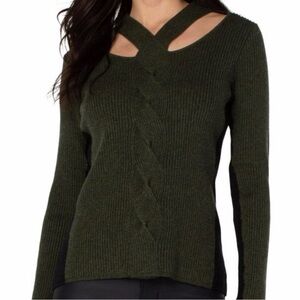 Liverpool dark green cut out sweater, braided front  - Size Medium